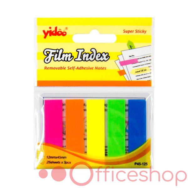 Index adeziv din plastic Yidoo 12 x 45 mm, 5 buc, mix de culori neon, P45-125
